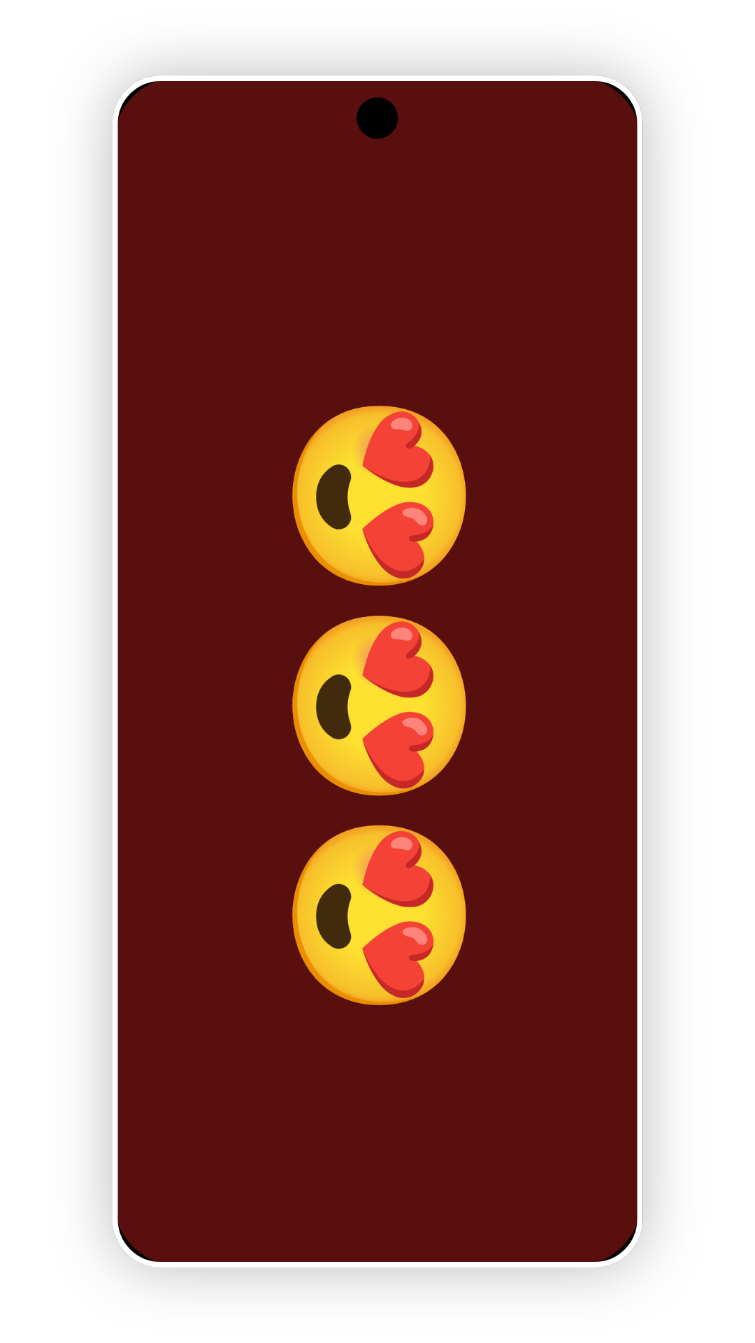 A phone showing three large heart eyes emoji on a deep red background.